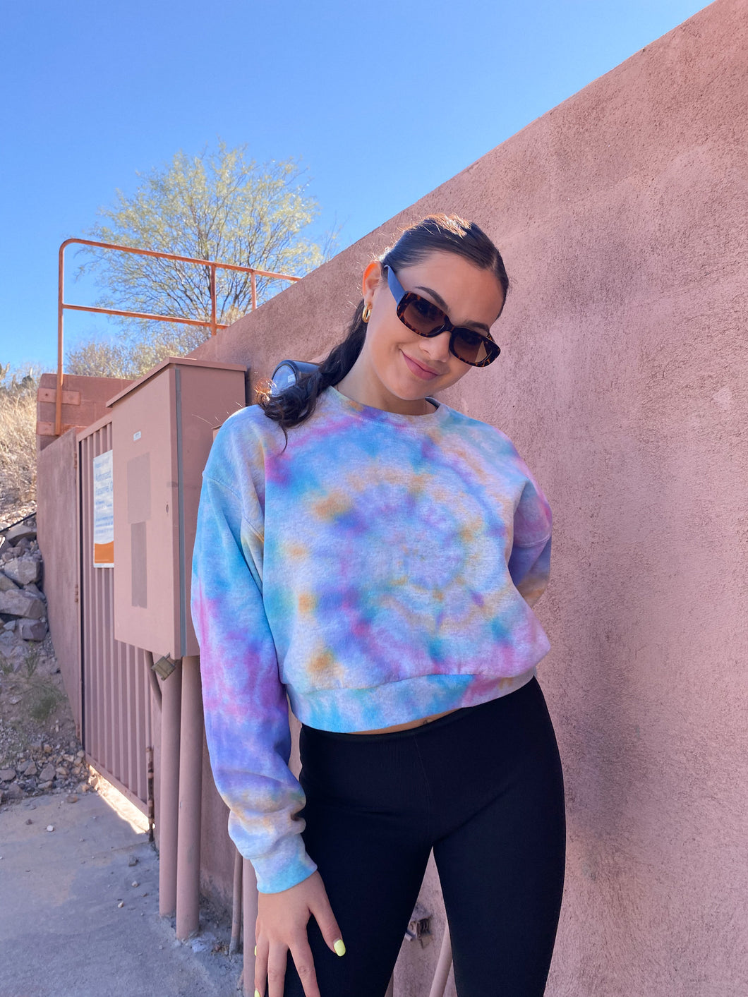 Pot of gold Rainbow tie dyed cropped crewneck